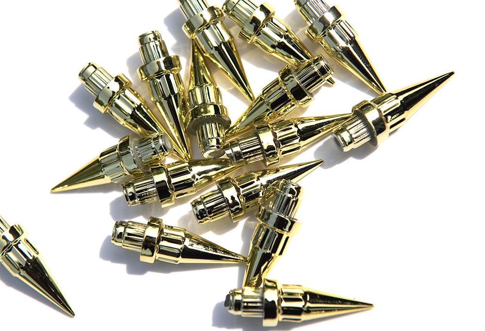 100 x 24k Gold Plastic Wheels Spike Rivet Nuts fake rim bolts Ref QSR Box 6
