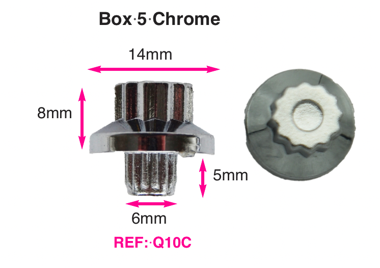 1 x sample Chrome Plastic Wheels Rivet Nuts fake rim bolts Ref Q10C Box 5