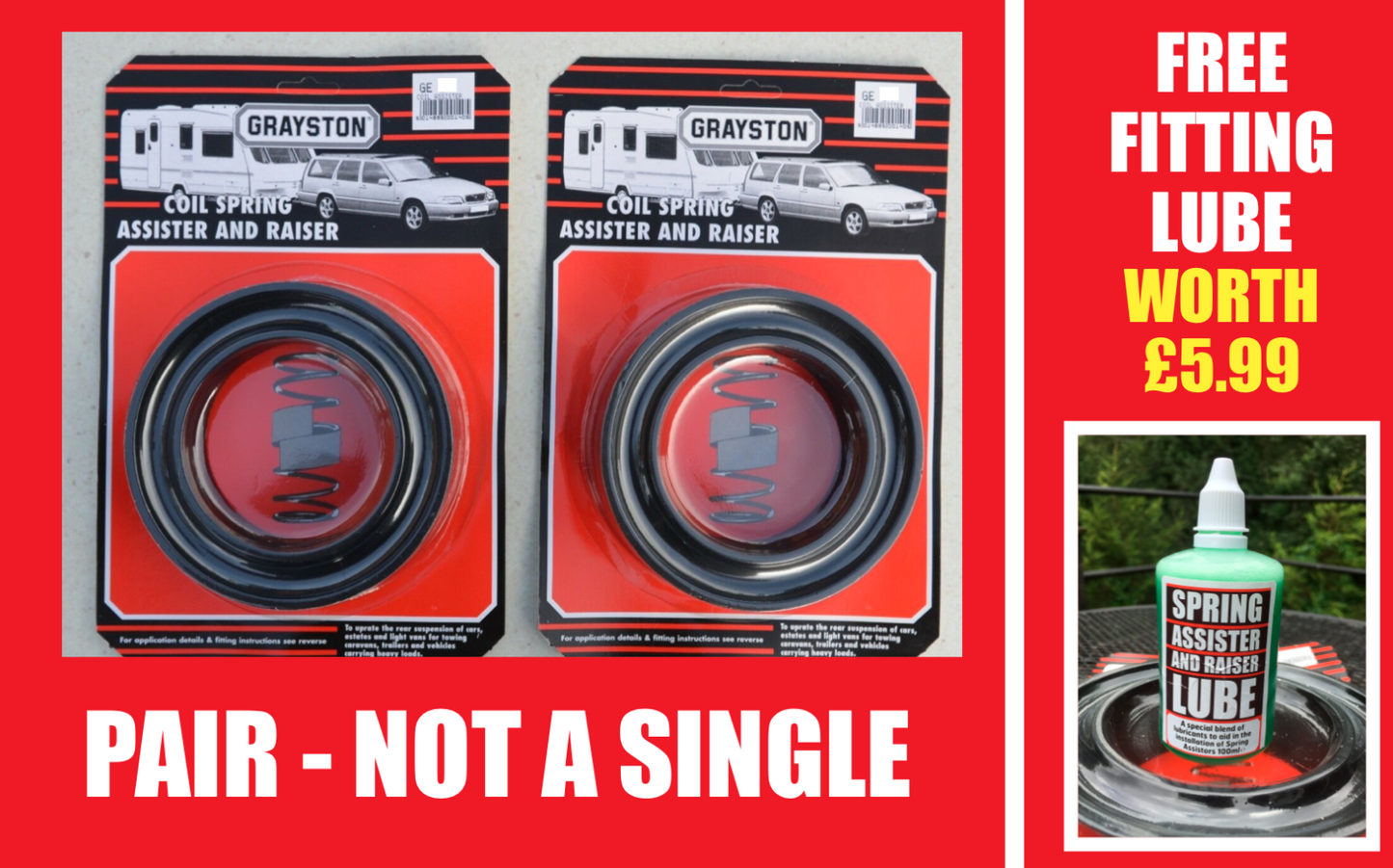 PAIR Grayston 51 - 65mm GE15A Coil Spring Suspension Assisters NOT A SINGLE
