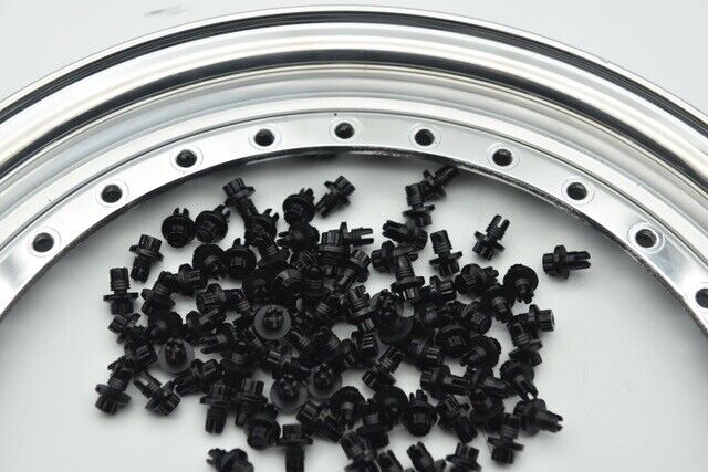 100 x Gloss Black Fake Split Rims Plastic Wheels Rivet Nuts fake rim bolts + FREE INSERTION TOOL