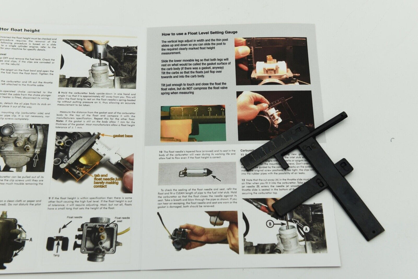 Motorcycle Carburettor Metal Float Measuring Gauge and Printed Instructions