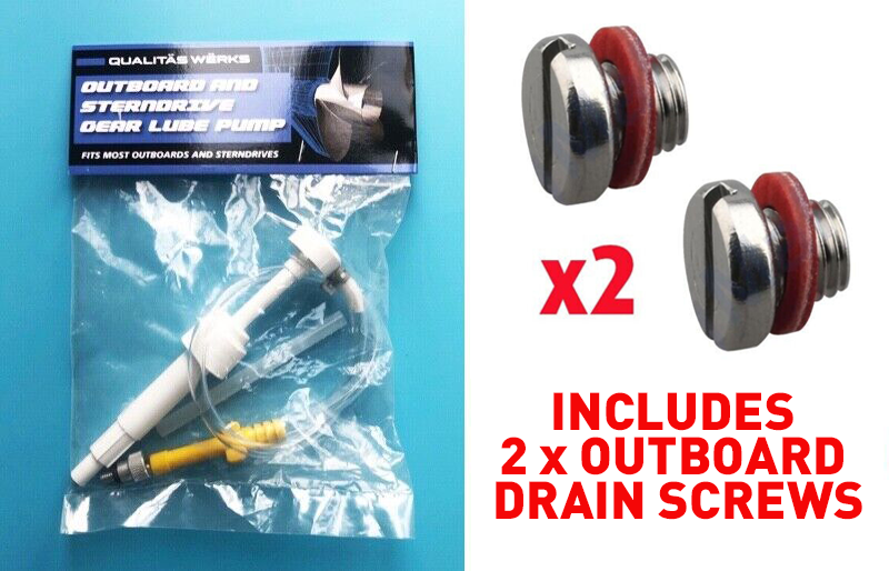 2 OUTBOARD DRAIN PLUGS + OUTBOARD GEAR LUBE OIL PUMP - FITS QUICKSILVER BOTTLES.