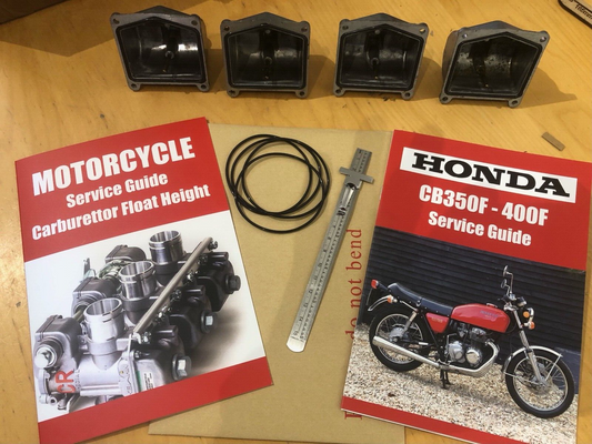 CB400F CARB GASKETS, FLOAT HEIGHT TOOL AND INSTRUCTIONS, 12 PAGE SERVICE GUIDE