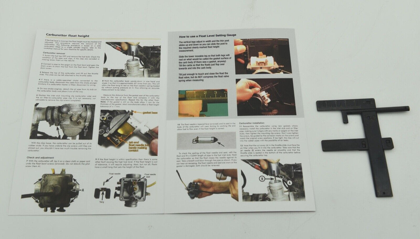 Motorcycle Carburettor Metal Float Measuring Gauge and Printed Instructions