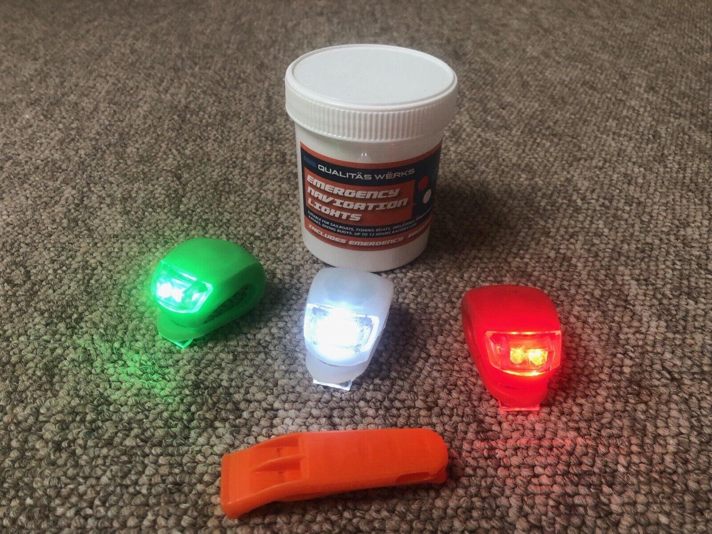 Emergency Navigation Lights 3 Pack Yacht Boat  with whistle in handy container